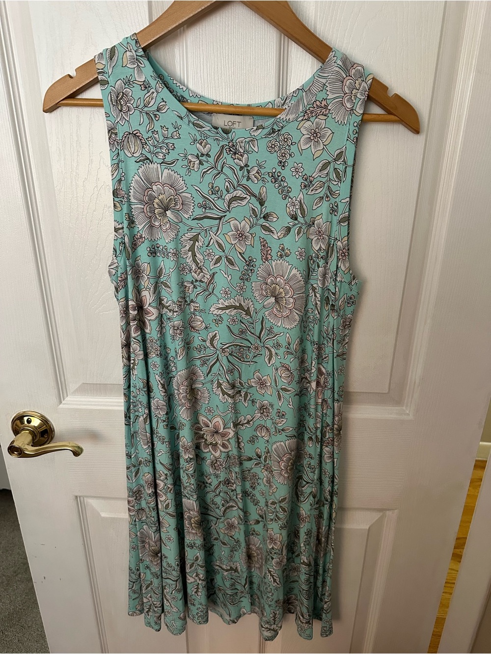 LOFT Mint Green Floral Scoop Neck Dress